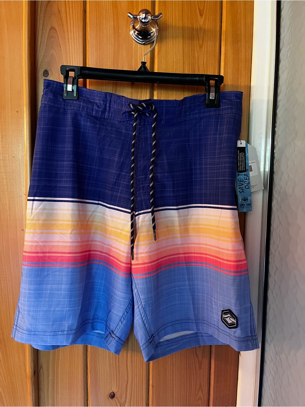 Spicy Tuna Men's Blue Gradient Stripe Swim Trunks